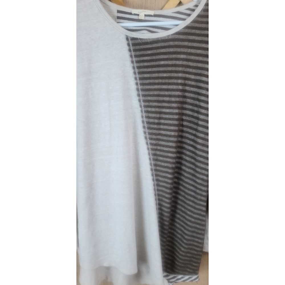 Mystree Jersey style top. Half brown stripe/ Beige